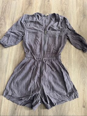 Splendid Gray Linen-Blend Romper with Front Zip